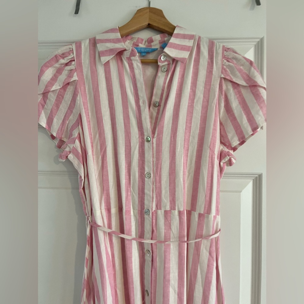 Draper James Striped Button Down Linen Midi Dress with Tie Waist - Picture 3 of 13
